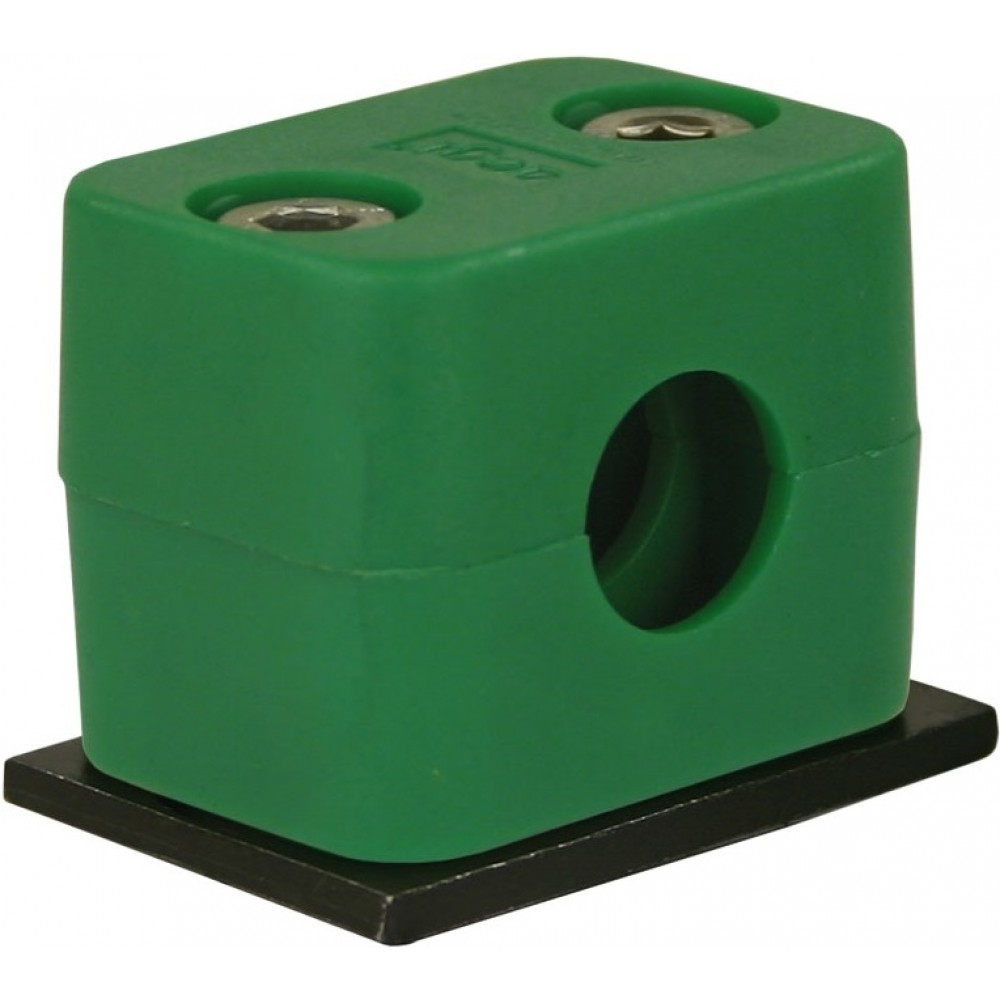 PIPE CLAMP, 15mm GREEN, WITH STAINLESS STEEL WELD PLATE