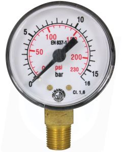 PRESSURE GAUGE 0-16 BAR 1/8"M BOTTOM INLET