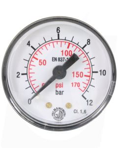 PRESSURE GAUGE 0-12 BAR 1/8"M REAR INLET