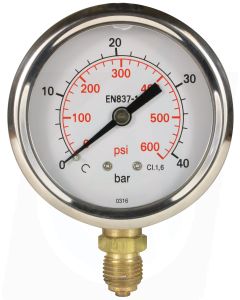 PRESSURE GAUGE 0-40 BAR 1/4"M BOTTOM INLET