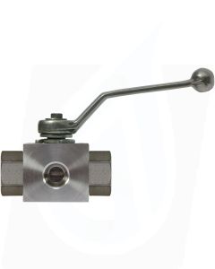 BALL VALVE, 3 WAY + LEVER HANDLE 3/8"F x 3/8"F x 3/8"F STAINLESS STEEL