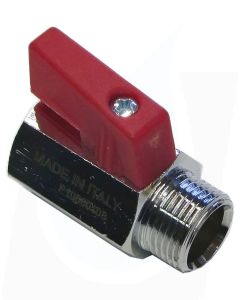 MINI BALL VALVE + RED HANDLE 1/2"M x 1/2"F NICKEL PLATED