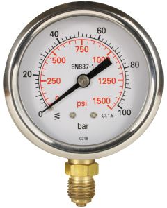 PRESSURE GAUGE 0-100 BAR WITH BOTTOM ENTRY