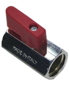 MINI BALL VALVE + RED HANDLE 3/8"F x 3/8"F NICKEL PLATED