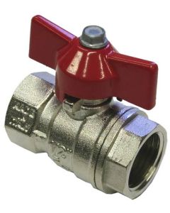 BALL VALVE + RED HANDLE 1/2"F x 1/2"F NICKEL PLATED