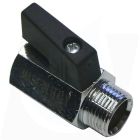 MINI BALL VALVE + BLACK HANDLE 1/4"M x 1/4"F NICKEL PLATED